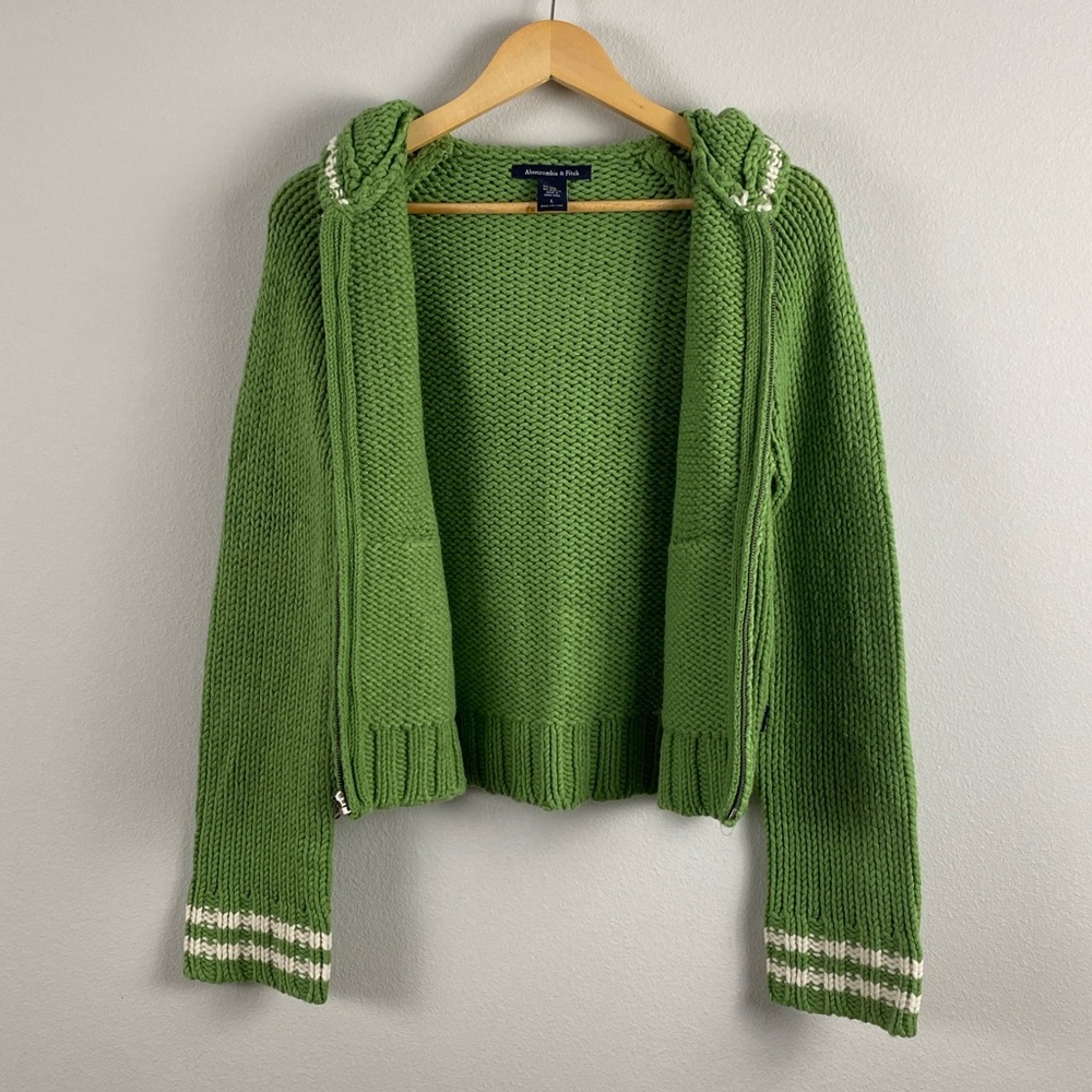 Abercrombie & Fitch Wool Blend Chunky Knit Long Sleeve Hoodie Sweater Jacket - Picture 3 of 16